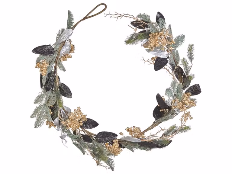 Guirnalda de Navidad Beliani con follaje y bolas en colores verde, negro, plateado y dorado de 150 cm