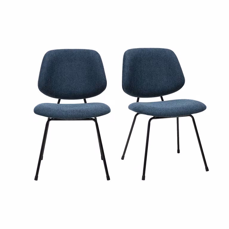 Set de 2 sillas de diseño Miliboo en tejido efecto terciopelo azul oscuro y metal negro para comedor