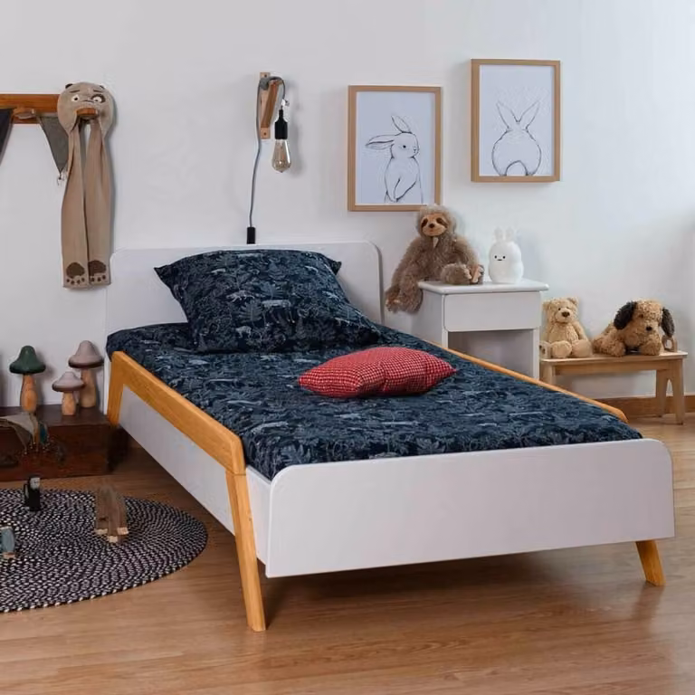 Cama infantil evolutiva ID Kids de madera de pino lacada en blanco con barreras de seguridad y colchón de espuma An/P/Al: 190 x 90 x 58 cm
