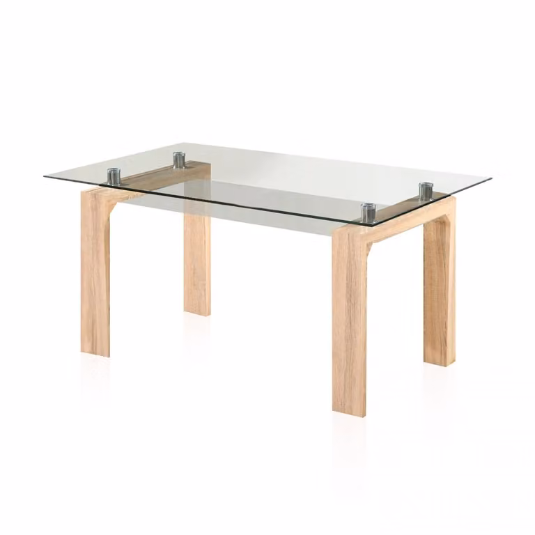 Mesa de comedor fija Lou de DUEHOME con sobre de cristal transparente y gris, rectangular, An/P/Al: 150 x 75 x 90 cm