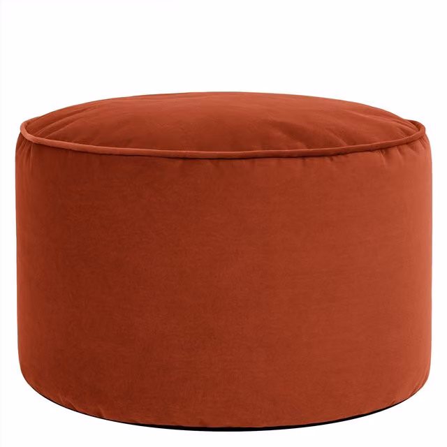 Puf reposapiés redondo Icon de terciopelo mate terracota para salón y dormitorio, An/P/Al: 55 x 55 x 35 cm