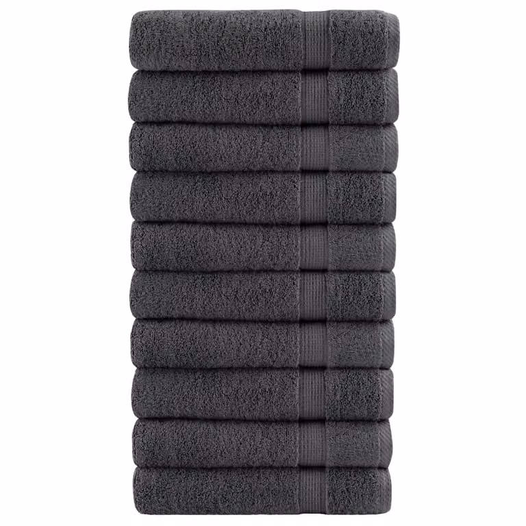 Pack de 10 toallas de mano SOLUND de vidaXL en color antracita, fabricadas en algodón de rizo con un gramaje de 600 gsm, An/Al: 50 x 100 cm