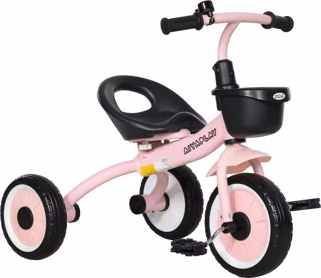 Triciclo para niños AIYAPLAY con asiento ajustable, cesta y timbre, color rosa, An/P/Al: 70,5 x 50 x 58 cm