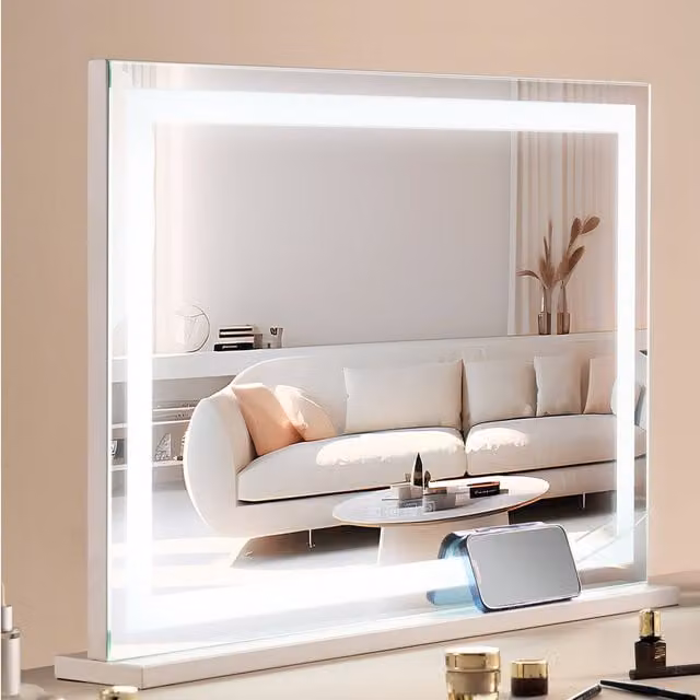 Espejo de maquillaje Hollywood Vevor con luz LED de 3 modos, aumento 5x, conexión Bluetooth y control táctil, color blanco, An/Al: 79,7 x 54,7 cm