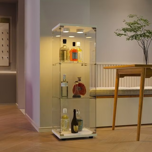 Vitrina Expositora SOLKVUNZA con Iluminación LED y Puertas de Cristal, Diseño Moderno en Blanco, An/P/Al: 36 x 42 x 125 cm