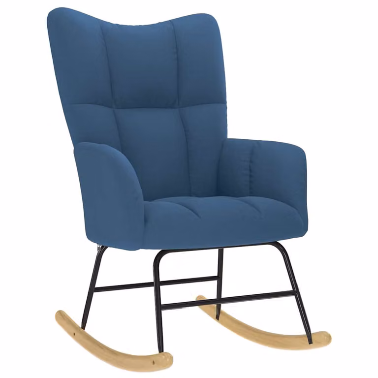 Silla mecedora de tela azul vidaXL con reposabrazos y diseño moderno para salón o comedor