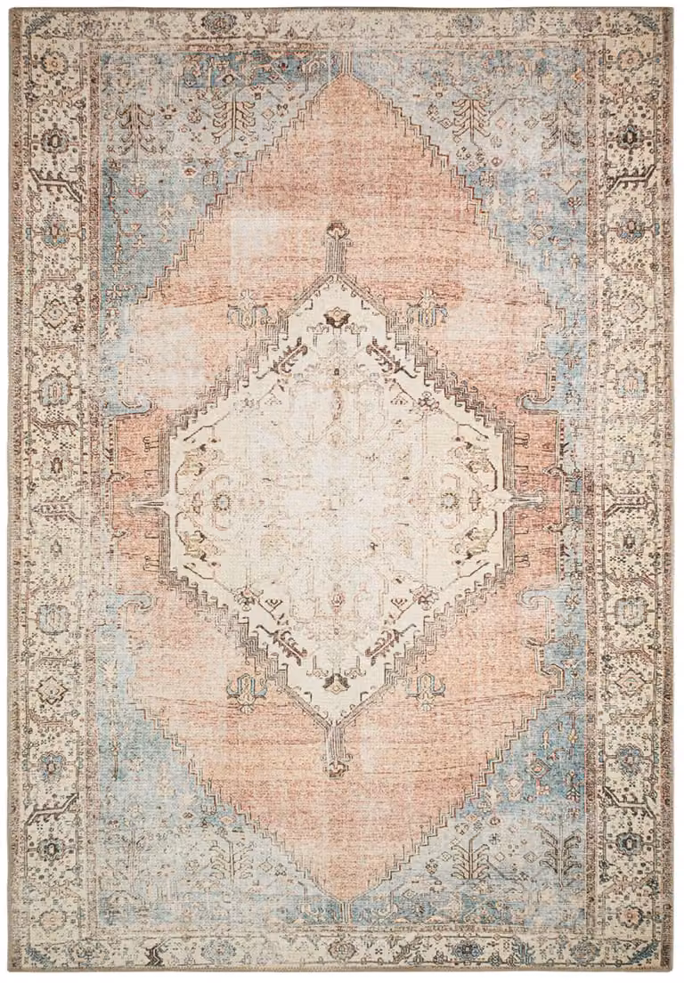 Alfombra oriental vintage Nazar multicolor en azul y rosa pastel, An/P: 120 x 170 cm