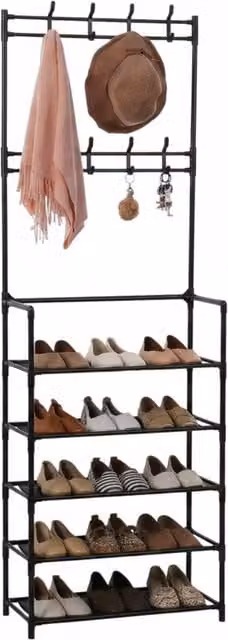Dasck Mueble Recibidor con Perchero y Zapatero de 5 Baldas, Negro, An/P/Al: 60 x 26 x 173 cm