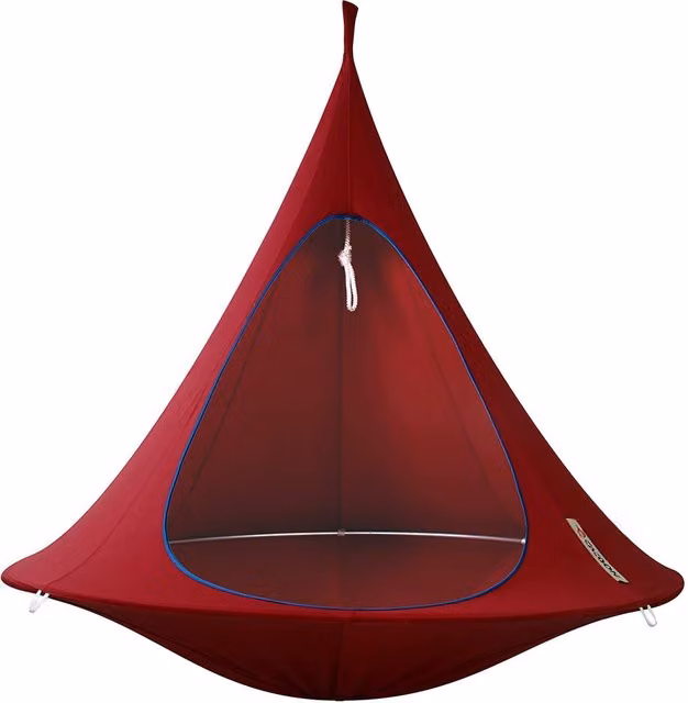 Silla colgante tipo huevo Vivere Cacoon Single en color rojo con soporte y cojines incluidos