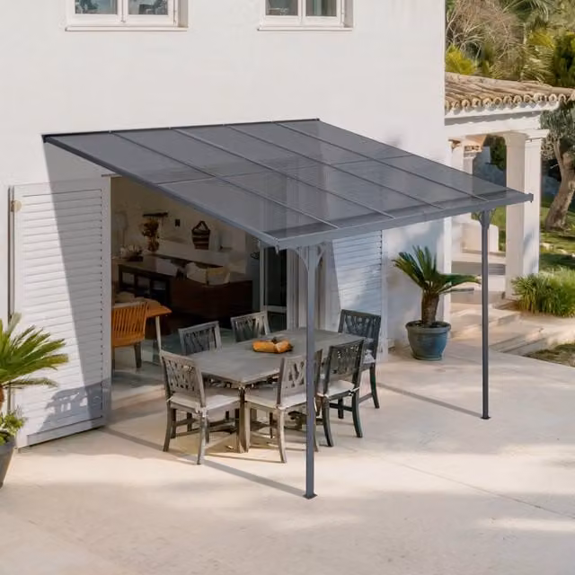Cazeboo Pérgola y Carport Adosado Kléo de Aluminio Gris con Policarbonato An/P: 300 x 300 cm, Al: 270 cm