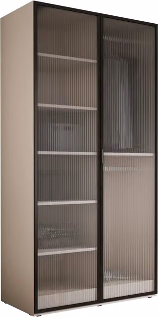 Armario moderno 3XE LIVING en color beige arena con puertas de vidrio ranurado, An/P/Al: 100 x 51 x 200 cm