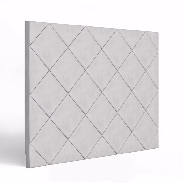 Cabecero tapizado Morfeo de diseño geométrico moderno en color gris, An: 160 cm, Al: 120 cm