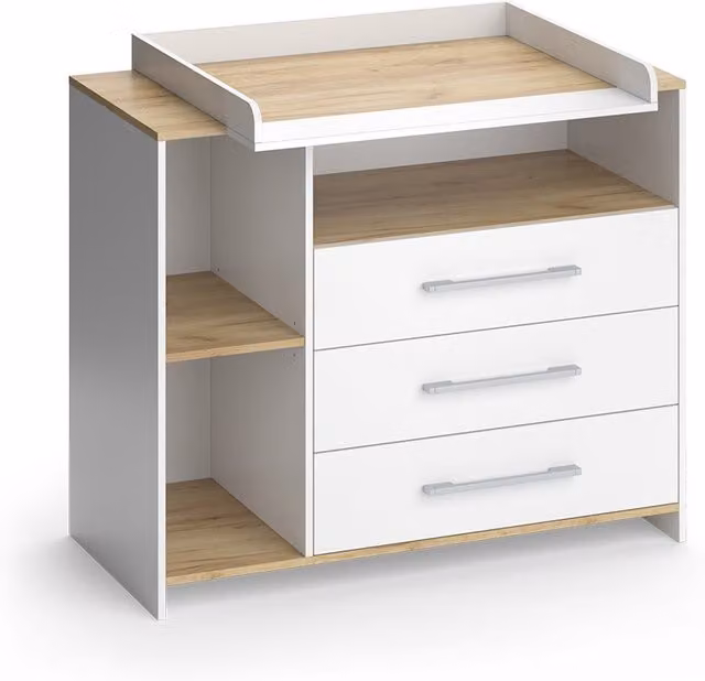 Cambiador Vicco Oskar en roble blanco con 3 cajones, An/Al: 113 x 93 cm