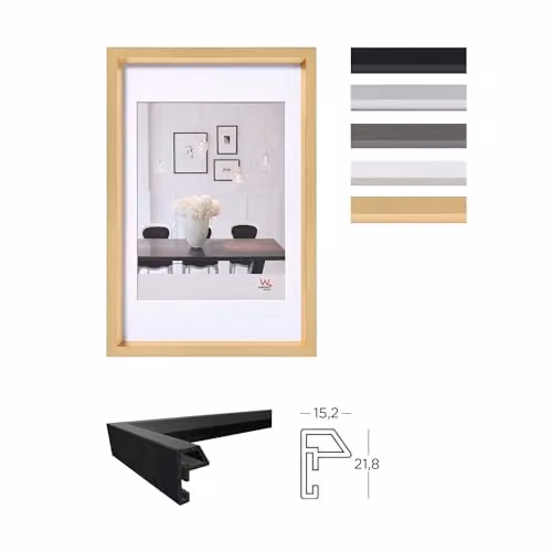 Marco de fotos Walther Design Steel Style ES318B de color negro con passepartout, material plástico y diseño rectangular para mesa, 13 x 18 cm