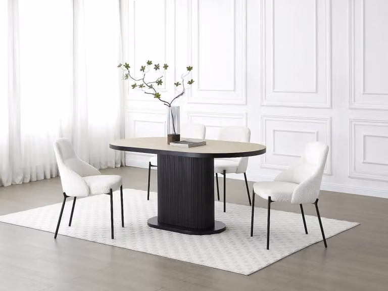 Mesa de comedor ovalada Calieno para 6 personas en MDF acabado mate colores beige, marrón y negro