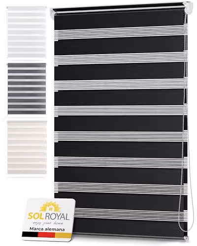 Sol Royal SolDecor DL2 Cortina Enrollable Doble Day and Night en Negro y Gris, An: 100 cm, Al: 220 cm, Sistema de Sujeción sin Taladrar