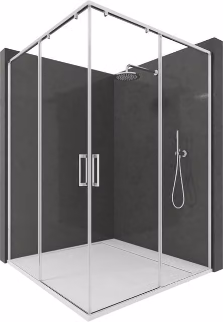 Mampara de ducha rectangular Nebadoon con 2 puertas correderas y 2 paneles fijos, cristal templado de 6 mm antical transparente y perfilería plata brillo, An/P/Al: 82,5-85 x 92,5-95 x 195 cm