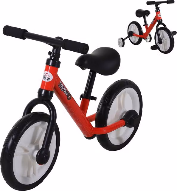 Bicicleta de equilibrio y triciclo HOMCOM con pedales y ruedas extraíbles, asiento regulable, para niños mayores de 24 meses, color rojo y negro, carga máxima 25 kg