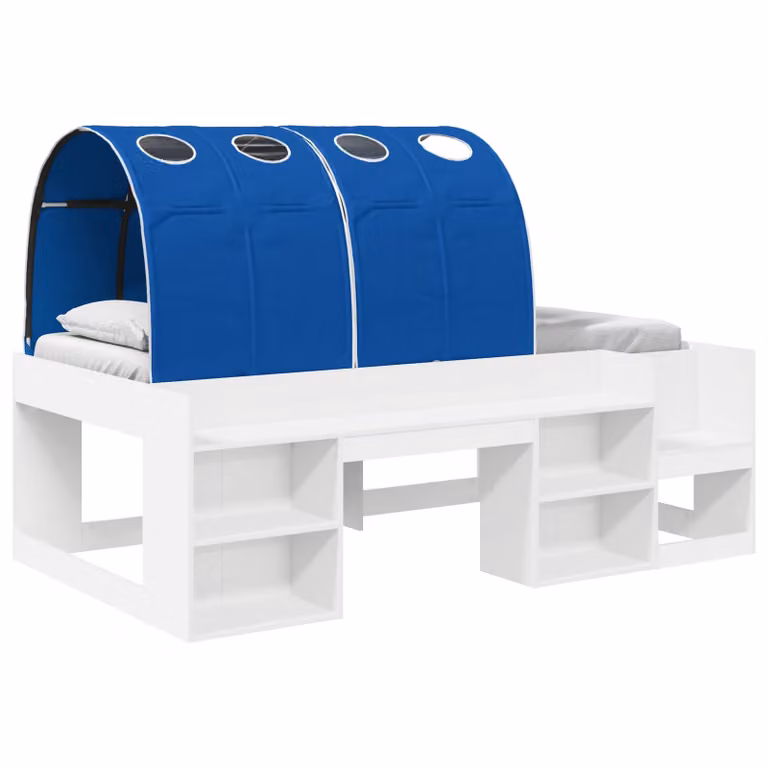 Cama con túnel de 3 piezas vidaXL en blanco y azul de madera de ingeniería, An/P/Al: 190 x 90 x 65 cm