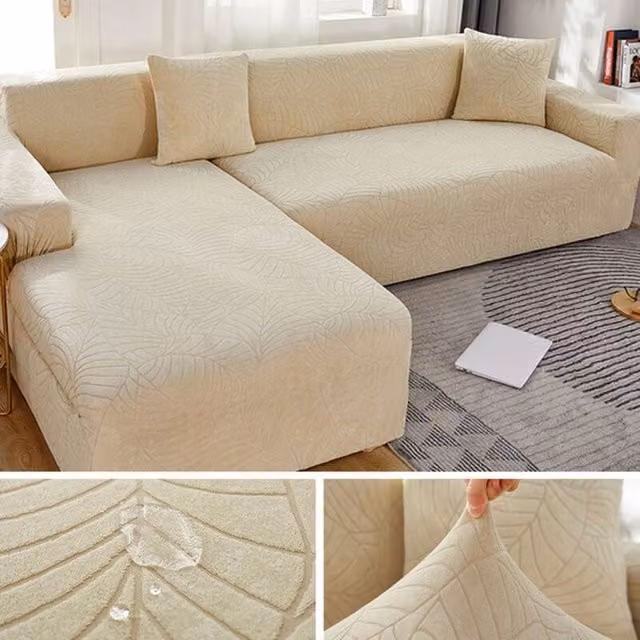 Funda de sofá de 3 plazas XISRENS en jacquard floral color beige para sofás en forma de L, Ancho: 190-230 cm