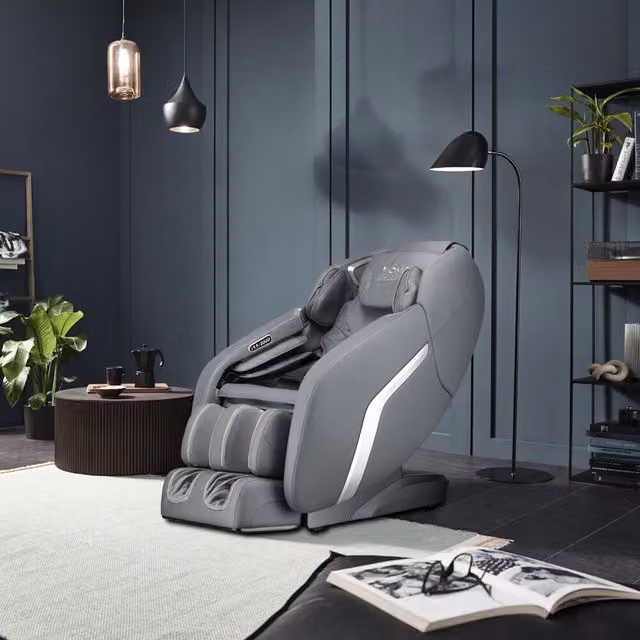 Sillón de masaje Home Deluxe DUNES con función de gravedad cero en color antracita y tapizado en piel sintética