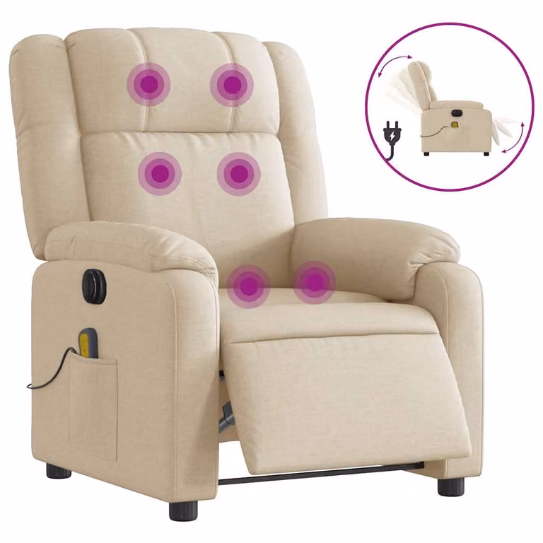 Sillón reclinable de masaje eléctrico vidaXL en tela color beige para salón