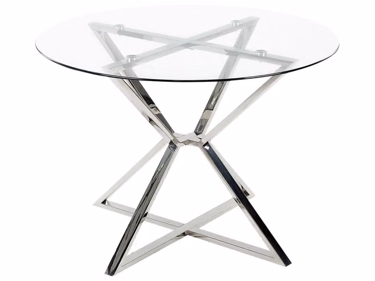 Mesa de comedor Beliani moderna de vidrio transparente y metal para 4 personas, forma redonda, Diámetro: 105 cm