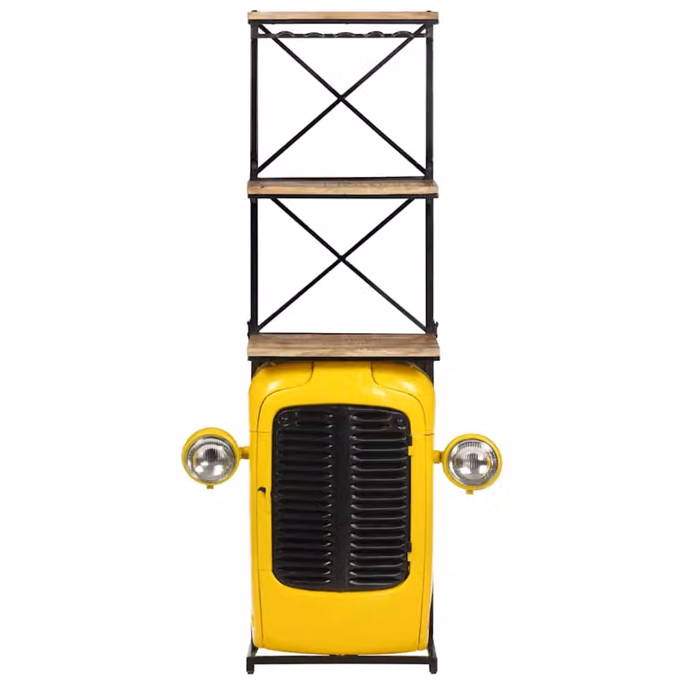 Botellero con forma de tractor de la marca vidaXL en madera de mango y color amarillo, An/P/Al: 49 x 31 x 172 cm
