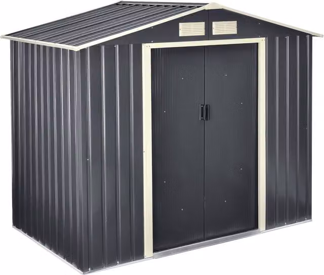 Caseta de jardín EN.CASA para almacenaje de herramientas en acero galvanizado gris, con techo a dos aguas, puerta corredera y rejillas de ventilación, An/P/Al: 213 x 127 x 185 cm