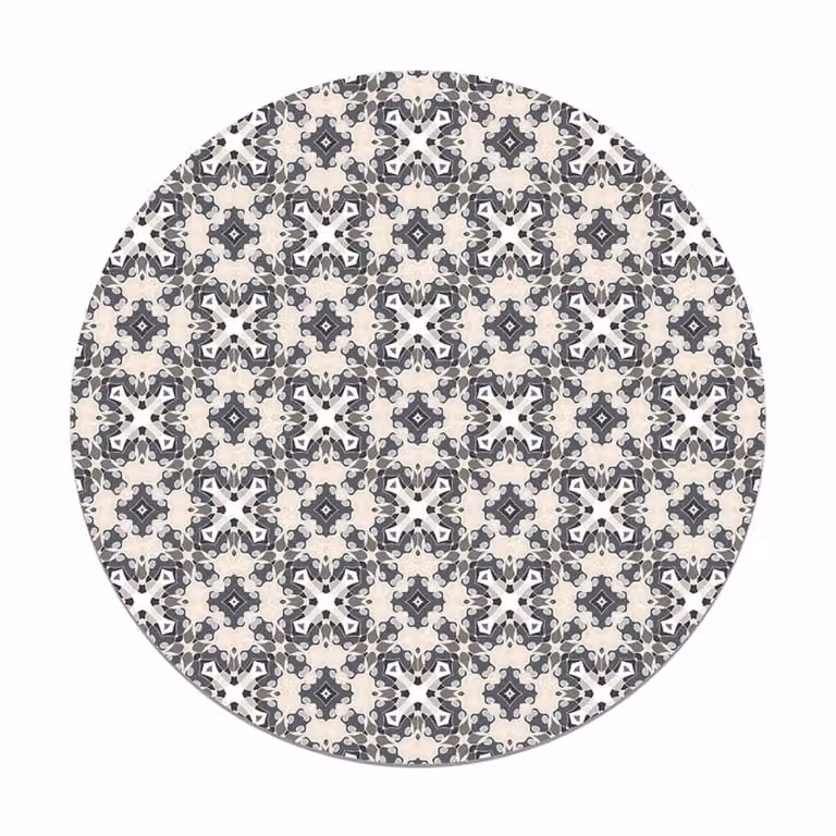 Alfombra redonda de vinilo con diseño oriental hidráulico en color gris, Diámetro: 190 cm