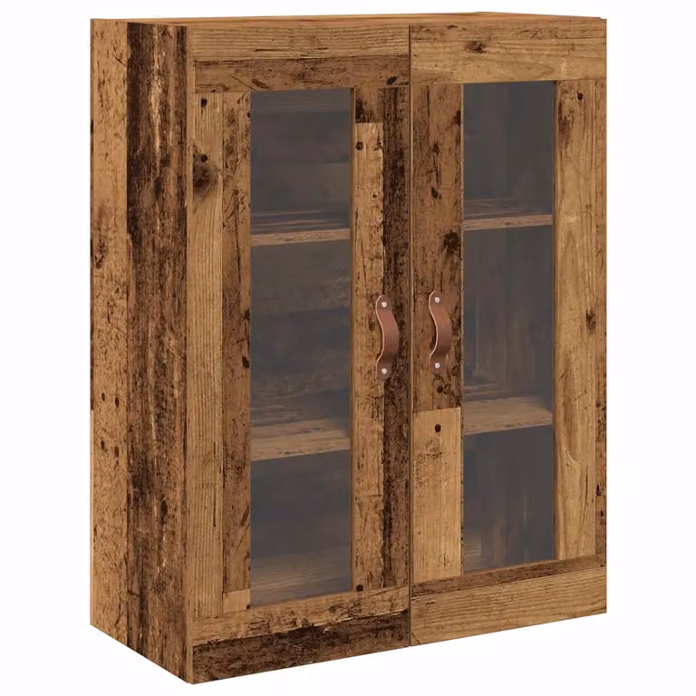 Armario de pared vidaXL de madera recuperada y cristal en color marrón bronce con puertas de vidrio, An: 69,5 cm, P: 34 cm, Al: 90 cm