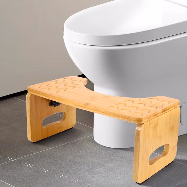 Taburete de baño Neptune de bambú en color beige y marrón para adultos y niños