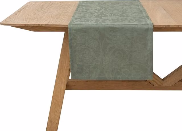 Camino de mesa Tivoli Le Jacquard Français de lino con motivos florales en color verde, An/P/Al: 150 x 50 cm