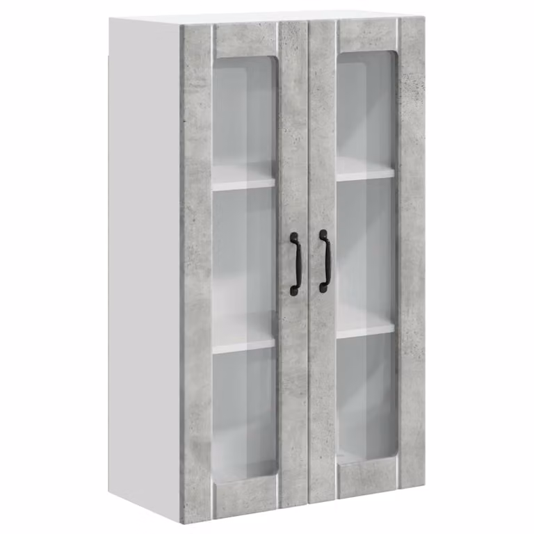 Armario de pared moderno LUCCA de vidaXL con puertas de vidrio y acabado gris hormigón mate para cocina