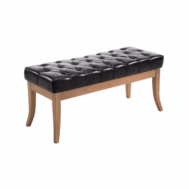 Banco de recibidor Ramses con asiento de simil cuero negro y patas de madera clara An/P/Al: 100 x 38 x 46 cm