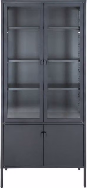 Vitrina de cristal de 4 puertas MOLOO en acero negro de estilo industrial An/P/Al: 80 x 35 x 180 cm