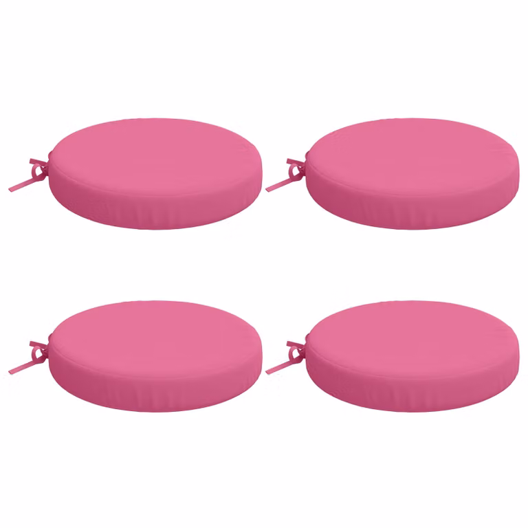 Set de 4 cojines redondos para asiento SOEST de vidaXL en color rosa, fabricados en 100% poliéster con funda lavable y resistente a los rayos UV