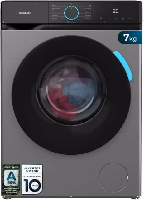 Lavadora de carga frontal Cecotec Bolero Dresscode 7160 de 7 kg, color gris, 1200 rpm y motor Inverter Plus