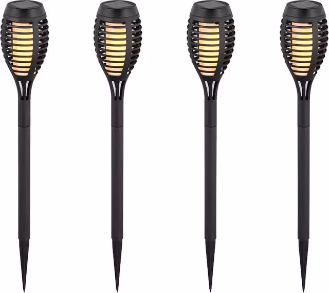 Pack de 4 Lámparas LED Solares V-tac con Efecto Llama y Luz Blanco Cálido para Jardín en Color Negro