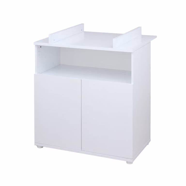 Cómoda cambiador para bebé Baby Price con 2 puertas en color blanco y gris, diseño moderno con barandilla de seguridad, An/P/Al: 86 x 66 x 11 cm