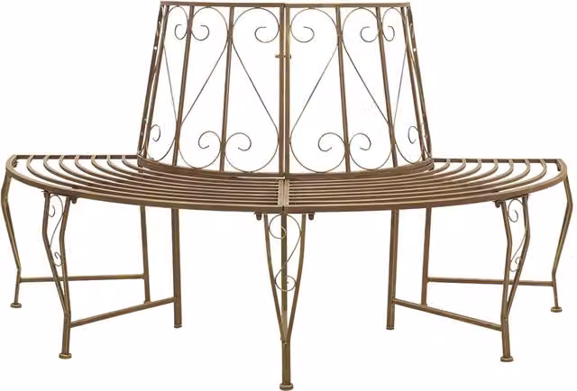 vidaXL Banco de árbol de 4 plazas en acero color marrón antiguo, An/P/Al: 160 x 80 x 89 cm