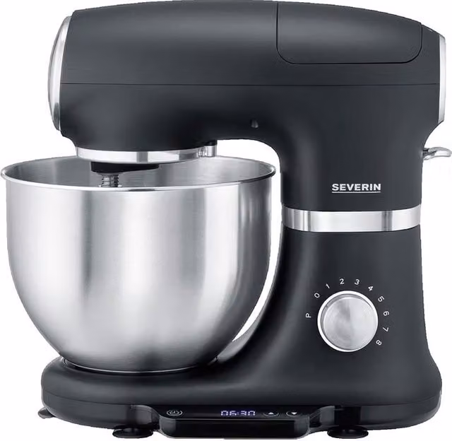 Robot de cocina y amasadora eléctrica Severin KM 3898 con báscula integrada, 1000 W, negro mate y acero inoxidable