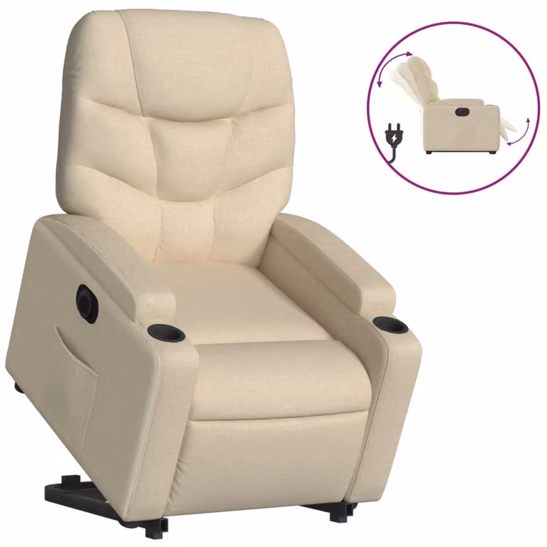 Sillón eléctrico reclinable y elevable vidaXL tapizado en tela color beige para personas mayores