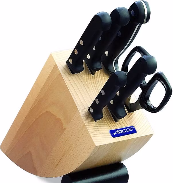 Juego de cocina Arcoroc de 6 piezas con 5 cuchillos y tijeras en acero inoxidable y taco negro