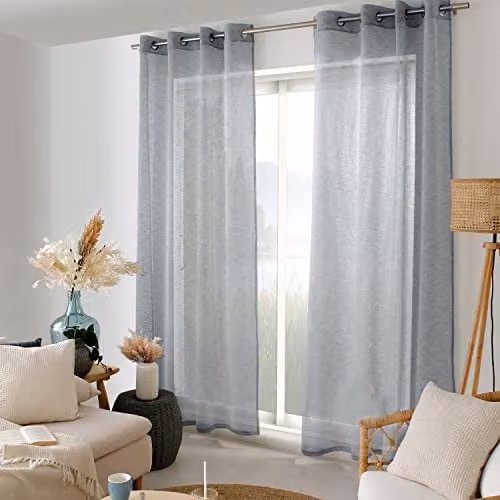 Visillo Maya Enjoy Home de color azul con efecto lino y 8 ojales plateados, An x Al: 140 x 240 cm