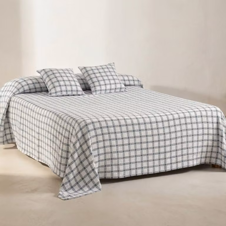 Colcha de algodón Gamusi con diseño de cuadros jacquard en azul para cama de 150/160 cm, An/P: 250 x 270 cm