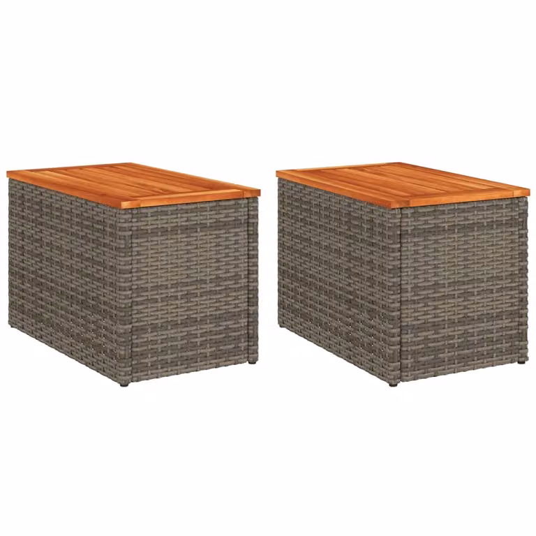 Juego de 2 mesas auxiliares de jardín Syfax de ratán y madera de acacia en color gris y marrón, diseño moderno y cuadrado, An/P/Al: 55 x 34 x 37 cm
