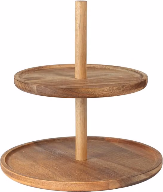 Expositor de dos pisos HOME DECO FACTORY de madera de acacia color marrón para servicio de repostería redondo