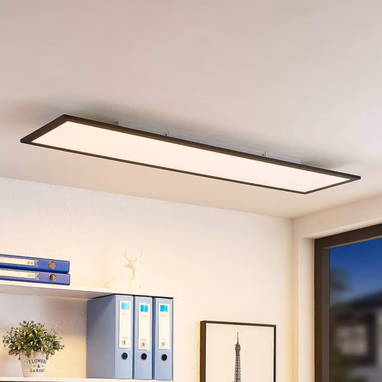 Panel LED Nelios Lindby atenuable en color negro para cocina de aluminio y plástico