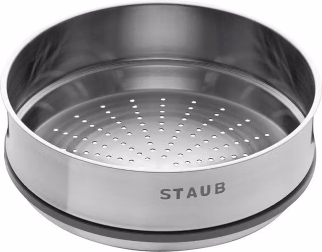 Cesta extraíble Staub para cocer al vapor de acero inoxidable y silicona, color plata, 26 cm
